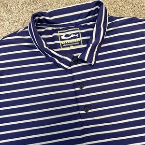 Drake Waterfowl Striped Polo Shirt Men Size Large Blue White Logo Golf‎